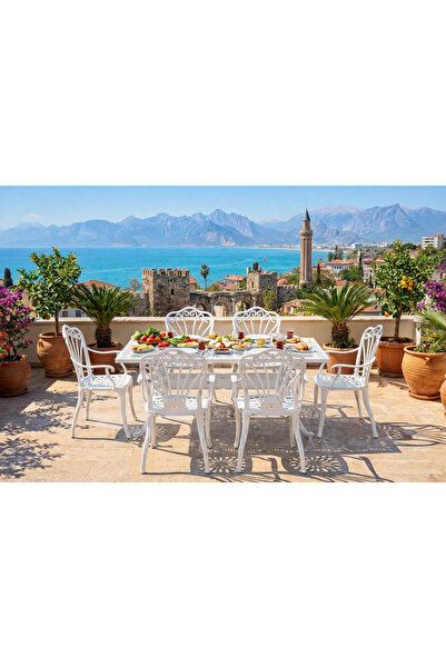 IVF İstanbul Model Ferforje Görünümlü Plastik Dikdörtgen Masa Sandalye Takım ...