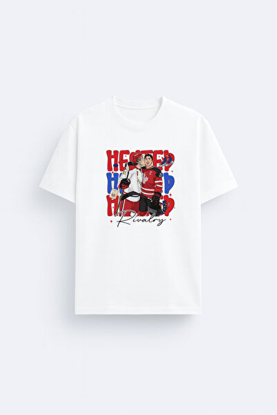 AYDESİGN Heated Rivalry Baskılı Bisiklet Yaka Beyaz Tişört T-shirt
