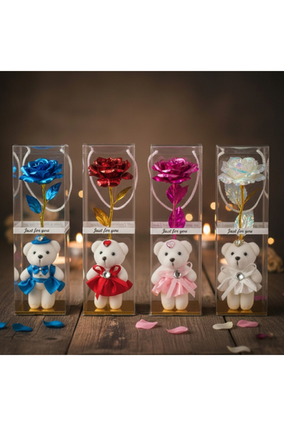 TahtakaleTicaret Şeffaf Kutulu Ayıcıklı Sonsuzluk Gülü