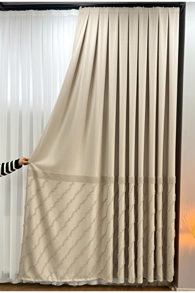 PERDEYERİ Pomelissa Serisi Ponponlu 1/3 Kat Sık Pile Fon Perde TEK KANAT Dökü...