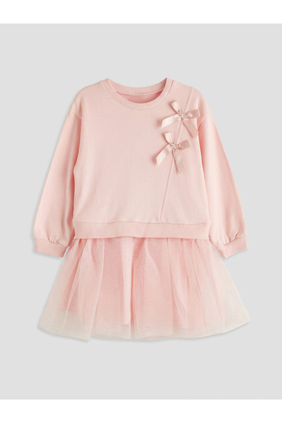 LC Waikiki فستان توتو للفتيات مع طوق دراجة وردي وربطة عنق