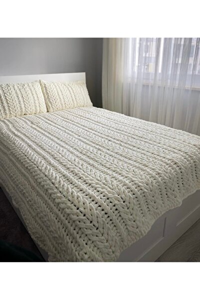 Alize Puffy Premium El Örgüsü Çift Kişilik Battaniye & Yastık Seti