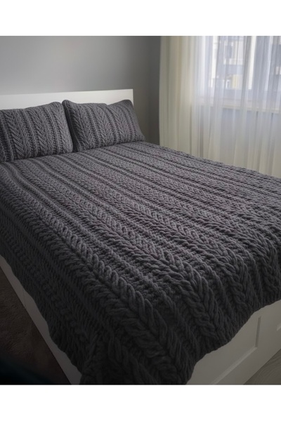 Alize Puffy Premium El Örgüsü Çift Kişilik Battaniye & Yastık Seti