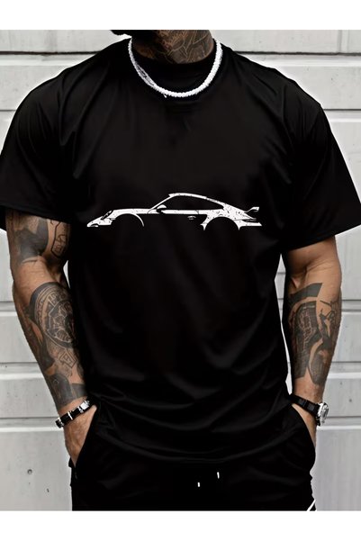 Nilvor Tricou oversize unisex Porsche cu imprimeu frontal și design special