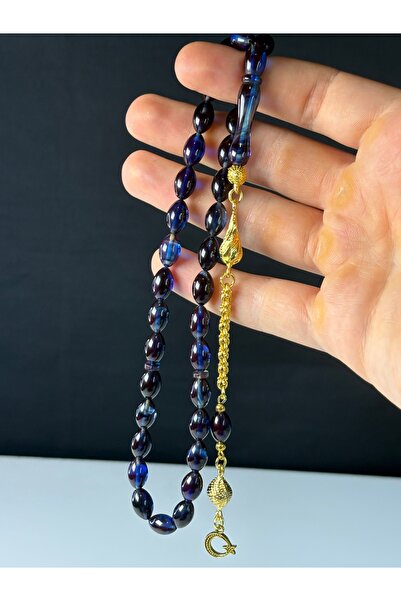 Tetik Tesbihçilik Ateş-i Sıkma Kehribar Tesbih Gold renk Püsküllü | Lacivert ...
