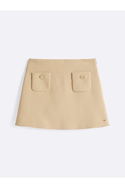 Tommy Hilfiger PUNTO SHORT SKIRT, 0GC Bej Kadın Elbise-Etek