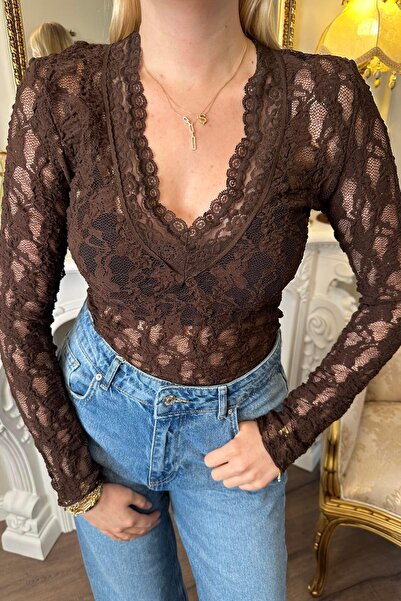 lizge giyim V-Neck Lace Blouse