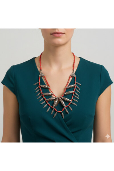 Natural Silver & Coral Necklace – 58 g