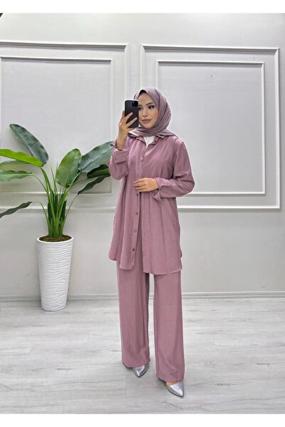 moda acar Strawberry Fabric Pants Suit with Button Detail