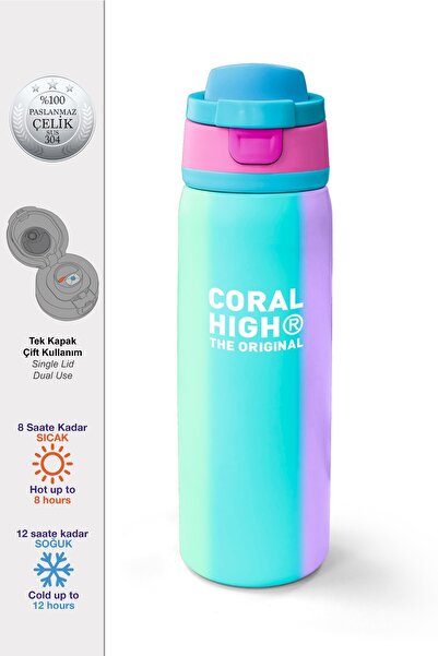 Coral High Renkli Çizgili Desenli Pipetli ve Direkt İçim Çelik Termos 800 ml ...