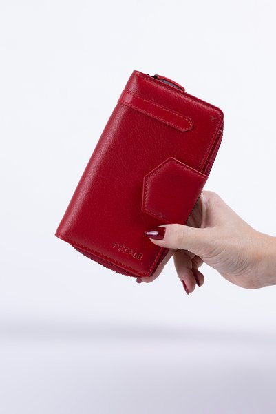 Lysande 100% Genuine Leather Multi-Compartment Women's Wallet 8 Card Holders 4 Hidden Compartments Red