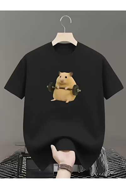 Nilvor Unisex Halter Kaldıran Hamster Ön Baskılı Özel Tasarım Oversize T-shirt