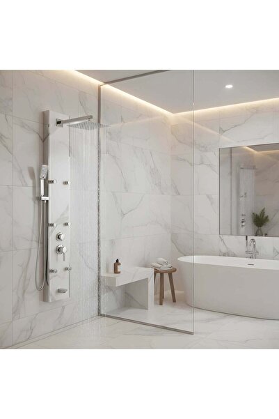 Olivy Marble White Shower Panel – Premium Design with Multiple Hydromassage J...