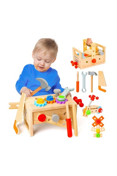 Printisor Trusa de Tamplarie din Lemn pentru Copii – Masa de Lucru cu Unelte ...