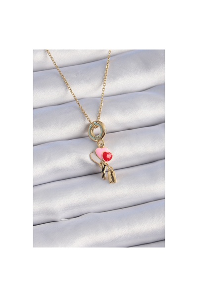 Clariss 316L Steel Gold Color Colorful Heart Figure Charm Model Women's Necklace