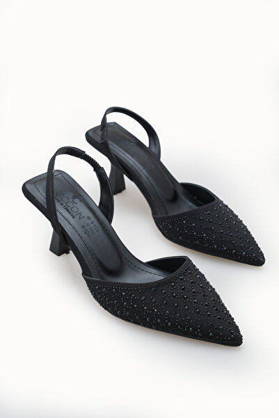 Riccon Women's Pointed Toe Open Back Thin Heeled Shoes 001207 Black Black