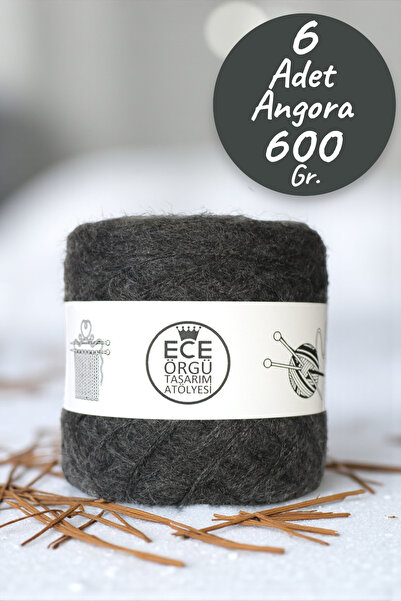 Ece Örgü Tasarım Atölyesi Antrasit rengi, 3 katlı angora örgü ipi (600 gr.)