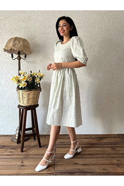 KÜÇÜĞÜM BUTİK Water Green Daisy Watermelon Sleeve Dress
