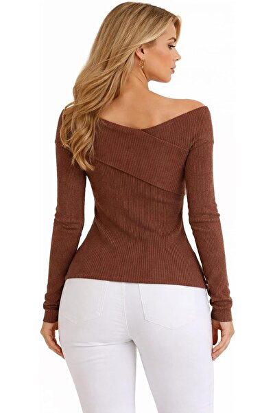 CHEVALIER FASHION Women’s Ribbed Knit Off-Shoulder Top – Long Sleeve Elegant Casual Blouse – One Size – Italia