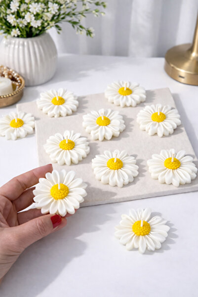 LUMİAN HOME 10’lu Papatya Soya Mum Seti – El Yapımı Dekoratif Çiçek Mu