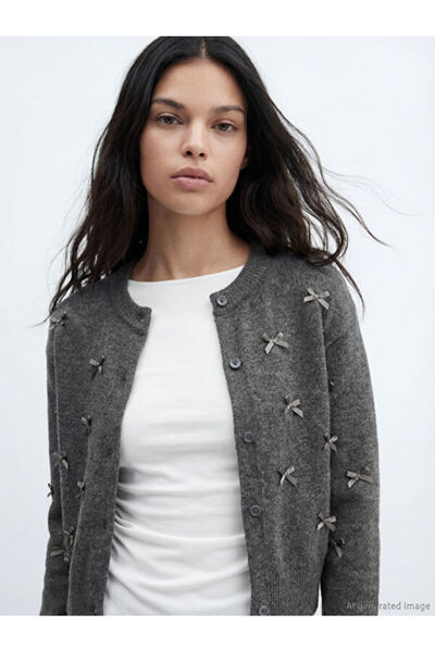 LC Waikiki Sparkling Choices Bow Embroidered Women's Knitwear Cardigan from S...