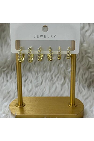 Septemmart Full Tour Zircon Stone 3-Piece Gold Hoop Earring Set 316L Steel