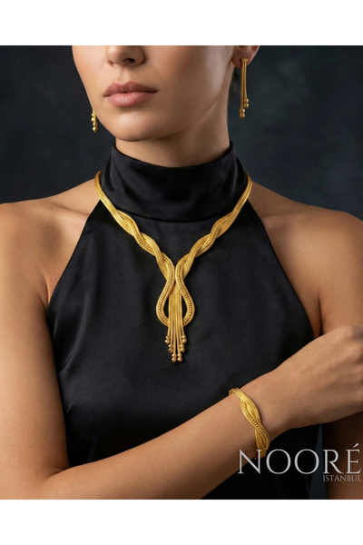 NooreIstanbul Nalia Altın Kaplama Gümüş Lüks Tasarım Takı Seti – Kolye Bilekl...