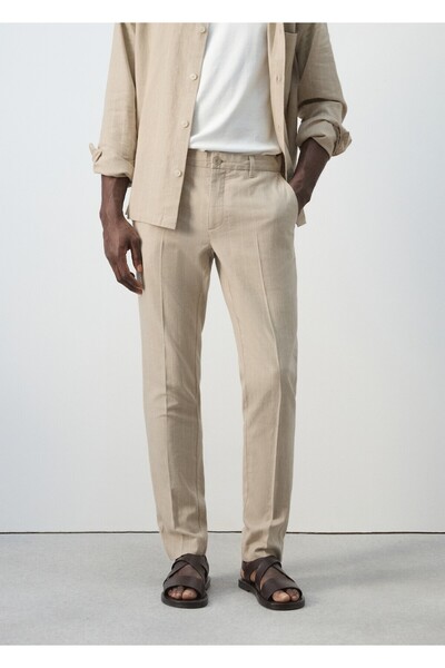 MANGO Man Slim fit cotton linen trousers with stripes