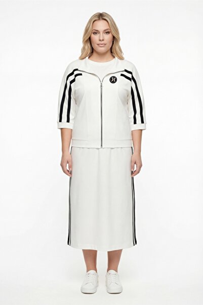 EXİTLİNE Women's White Seasonal Zippered Dress-Jacket Set with Accessories an...