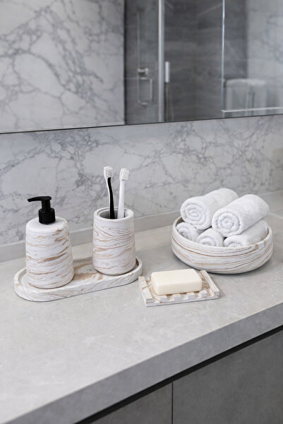 Zigzag Home Διακοσμητικό σετ μπάνιου 5 τεμαχίων με μαρμάρινο σχέδιο, οβάλ, με...