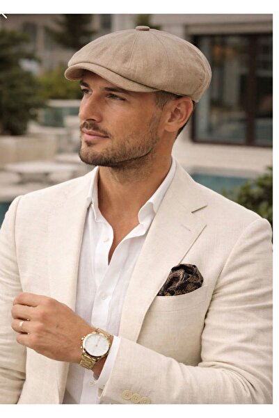 Sanlore Erkek %100 Pamuk Yazlık 8 Parça Keten Peaky Blinders moda Kasket