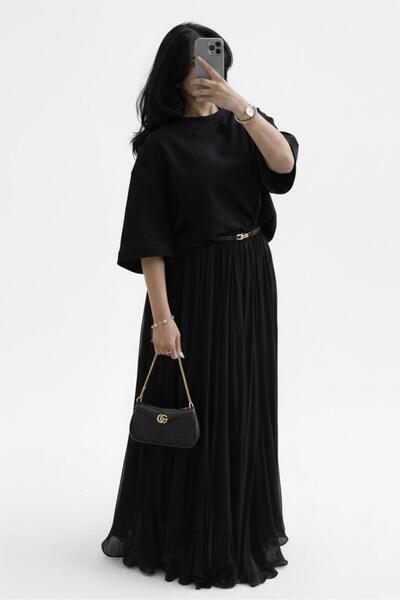 Cara Pleated Maxi Skirt Set Oversize Two-Piece Set Women's Standard Size Chif...