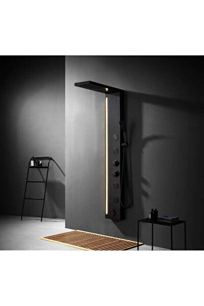 Olivy Black Line Shower Panel – Modern Design with Light Strip and Multiple F...