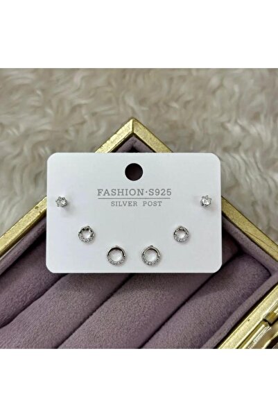 Septemmart Zircon Stone Ring Form 3-Piece Combination Steel Earring Set