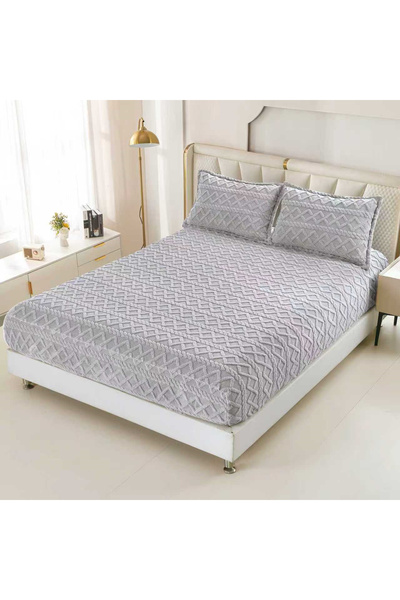 FIONNA.RO Stretchy Cover and Knitted Pillowcases 180x200cm - Light Grey