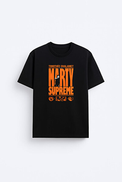 AYDESİGN Tricou negru cu imprimeu Marty Supreme, cu guler tip bicicletă