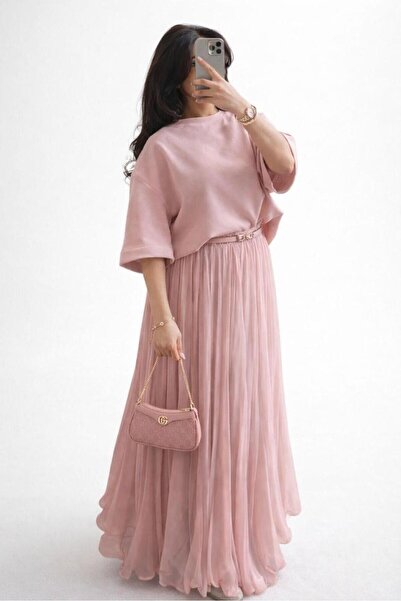 Cara Pleated Maxi Skirt Set Oversize Two-Piece Set Women's Standard Size Chif...