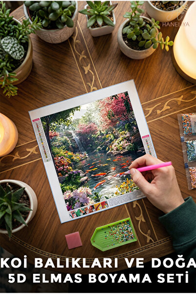 Haneliya Koi Balıkları - 5D Diamond Elmas Boyama Seti Sayılarla Boncuk Dizme ...