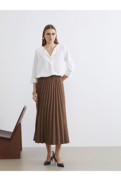 LC Waikiki Rmz Gi̇yi̇m Farkiyla Suede Look Pleated Skirt with Waist Cord