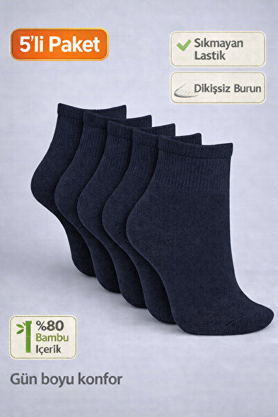 Baff Lacivert Unisex Orta Konç Bambu Çorap (5'li Paket)