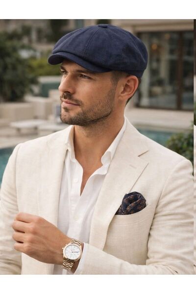 Sanlore Erkek %100 Pamuk Yazlık 8 Parça Keten Peaky Blinders moda Kasket