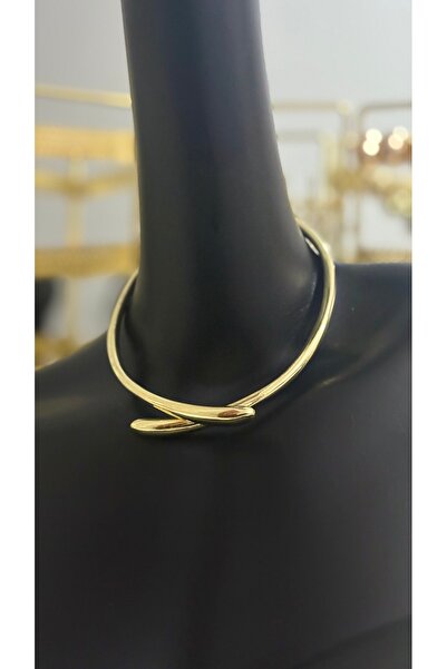 Store Modern Tasarım İnce Gold Metal Choker Kolye - Geometrik Düğüm Detaylı