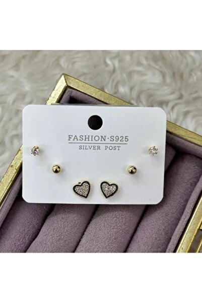 Septemmart طقم أقراط فضية اللون مكون من 3 قطع على شكل قلب مرصع بحجر الزركون م...