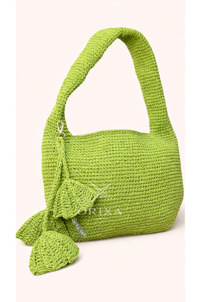 orixa El Yapımı Thai Lime Kağıt İp Çanta - Hasır Çanta - Günlük Omuz Çanta (C...
