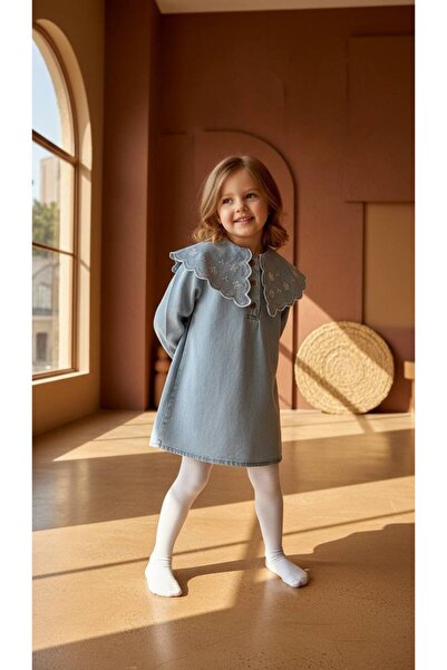 Bloom Bebe Yaka Nakışlı Kız Çocuk Elbise