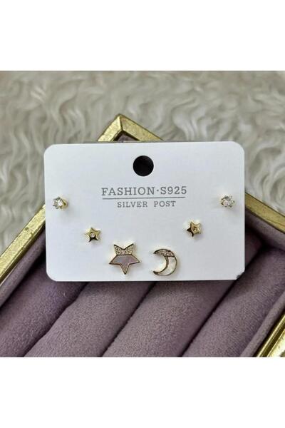 Septemmart Gold Color 3-Piece Combination Steel Earring Set with Zircon Stone...