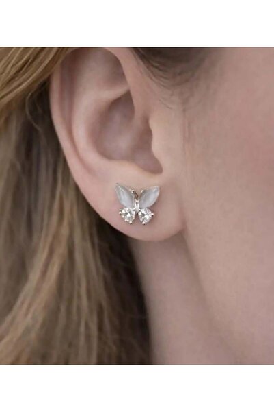 Septemmart Butterfly Figured Moonstone Detailed Zircon Stone Silver Color Ear...