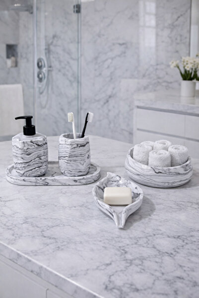 Zigzag Home Διακοσμητικό σετ μπάνιου 5 τεμαχίων με μαρμάρινο σχέδιο, γεωμετρι...