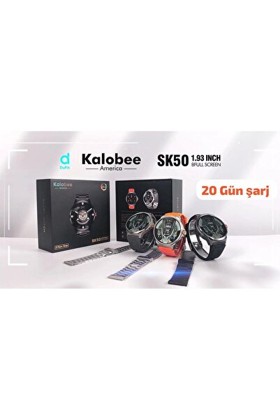 ATKGİYİM Kalobee SK50 1.85" 52 mm Büyük Kasa Akıllı Saat Silikon + Metal Çift...