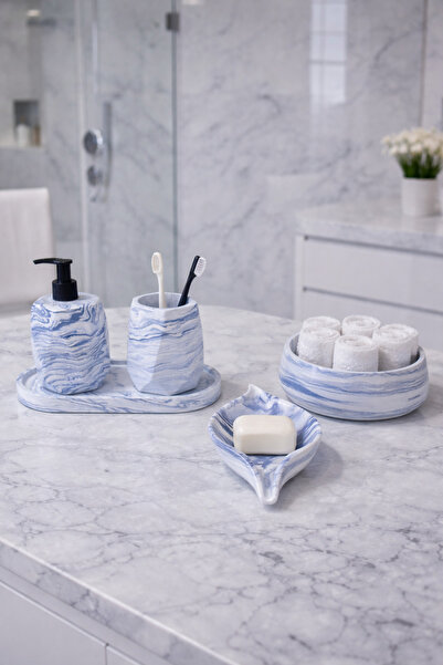 Zigzag Home Decorative 5-Piece Marble Pattern Geometric Bathroom Set Solid an...